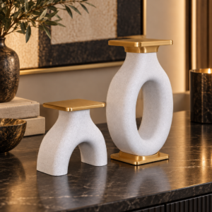 Elara Arch set of two white and gold 3D-printed sculptural decor pieces