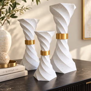 Aurelia Twist set of three 3D-printed marble and gold sculptural vases